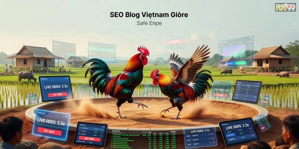 Minh họa khái niệm đá gà chọi rr99 với hình ảnh trường gà hiện đại