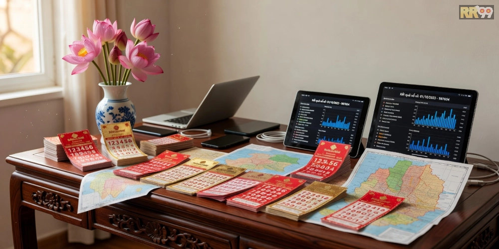Minh họa tổng quan về xổ số Đồng Nai RR99 với các yếu tố truyền thống và hiện đại