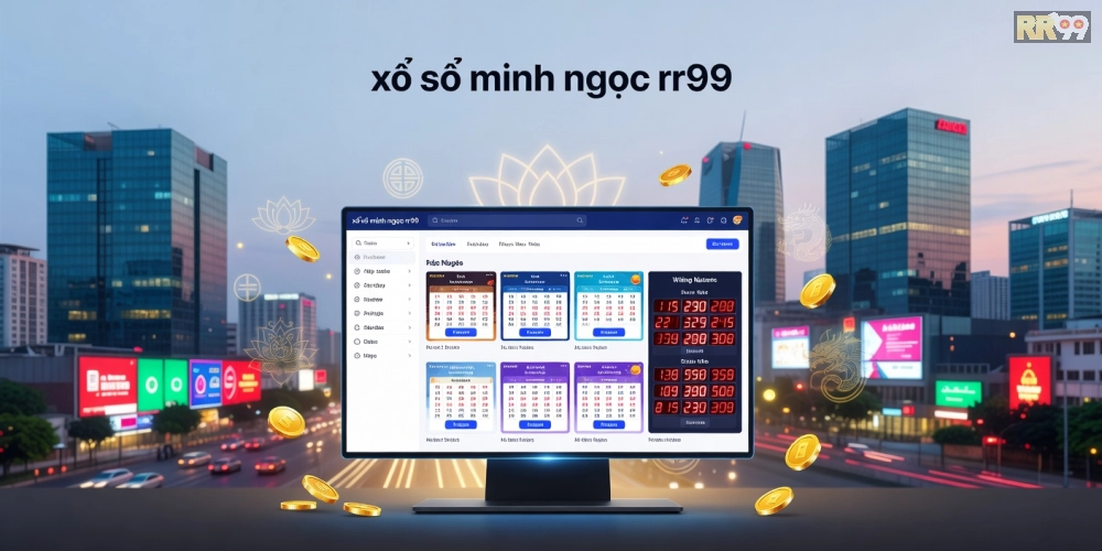 Minh họa khái niệm xổ số minh ngọc rr99 với giao diện hiện đại và biểu tượng may mắn