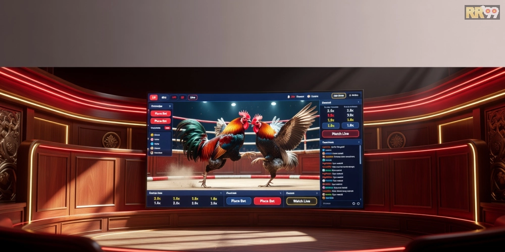Minh họa giao diện xem đá gà trực tiếp casino rr99 với hình ảnh sắc nét và giao diện thân thiện